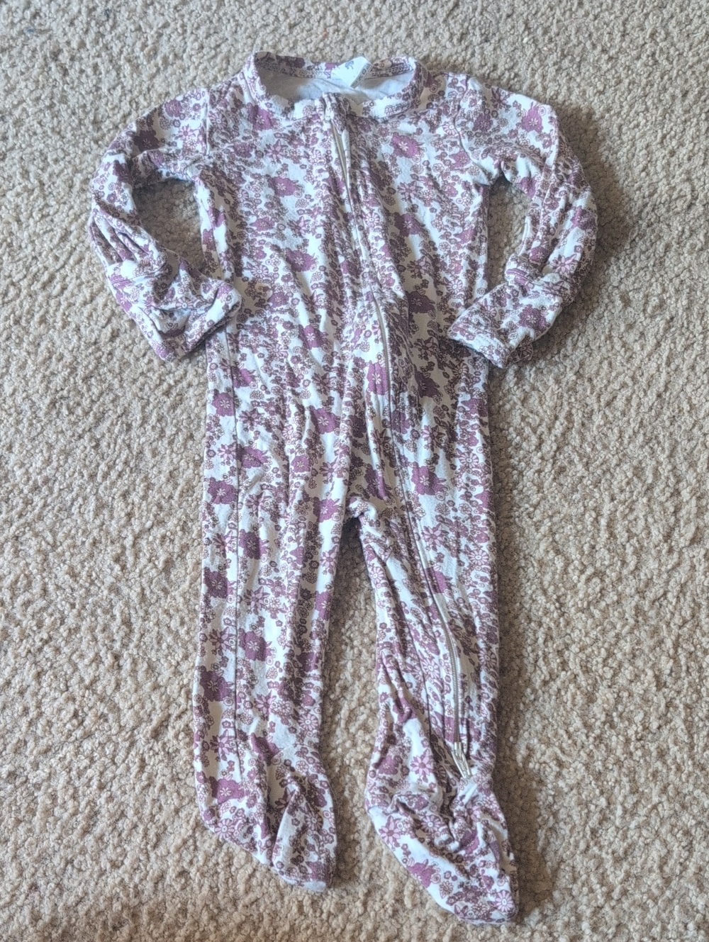 kate quinn Cream and Pink Floral Zip Footed One-Piece